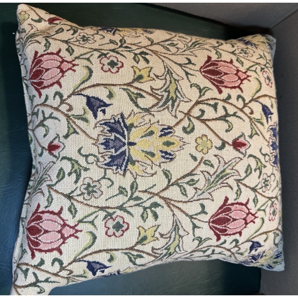 Morris Rambling Rose Tapestry Cushion with Feather Filler Pillow - Picture 4 of 6
